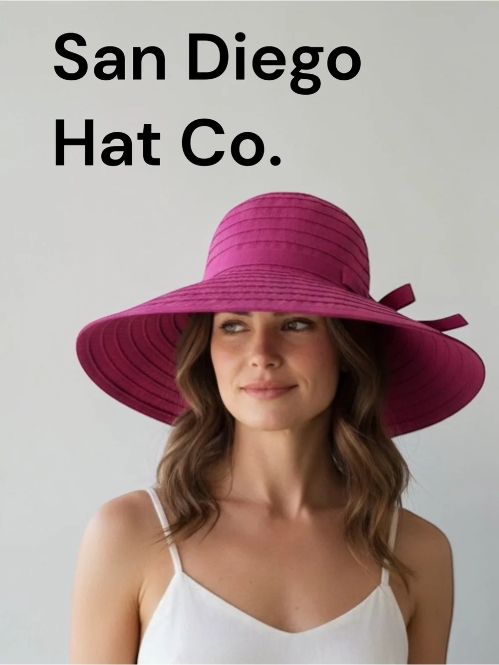 San Diego Hat Company Fuchsia Wide Brim Packable Sun Hat UPF 50 Ribbon Bow Trave